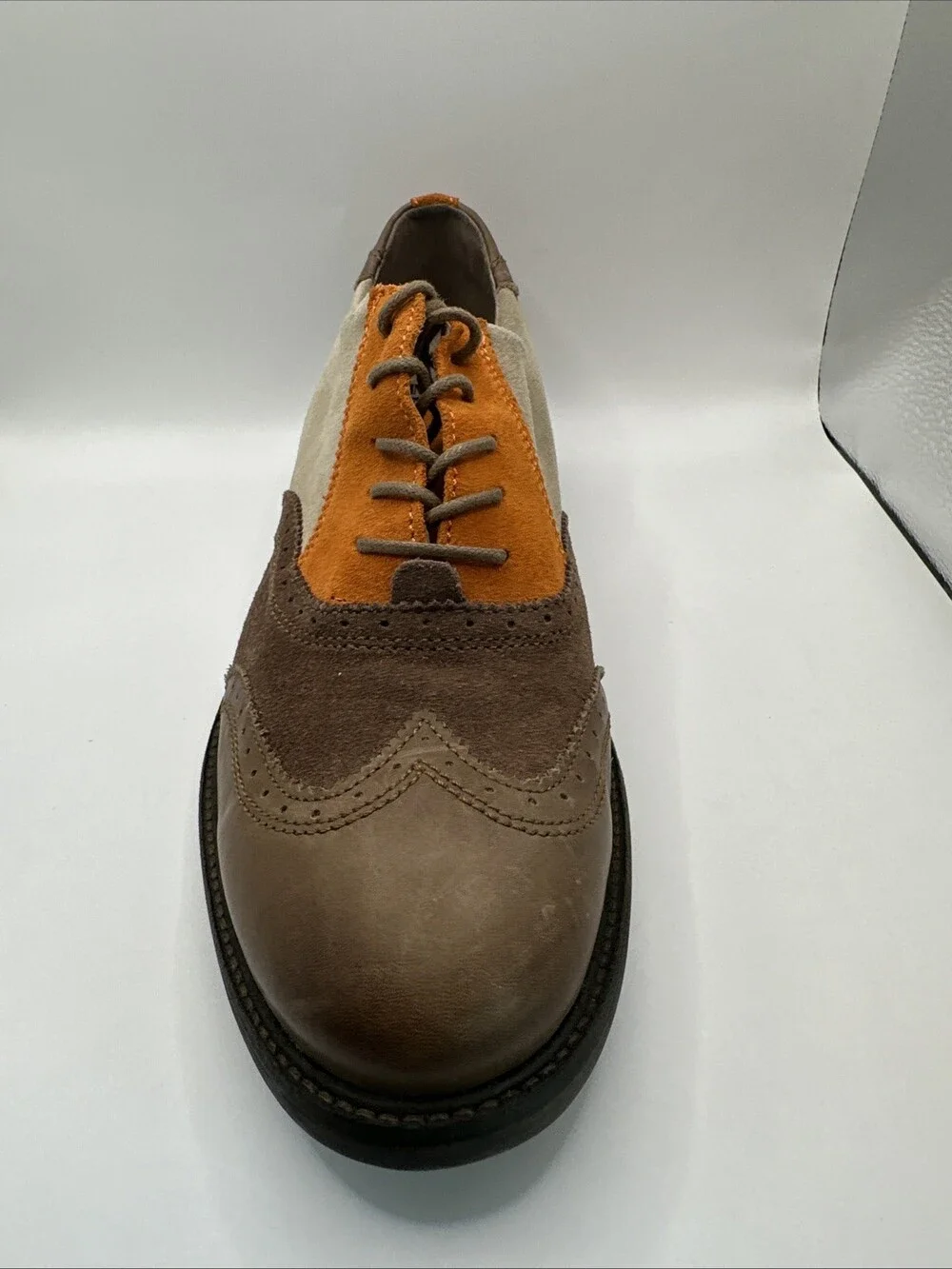 John Fluevog Welles Men's Dress Shoes Sz 12 Orange & Brown *Discontinued Style*